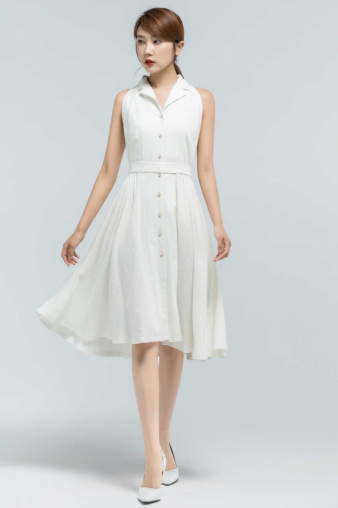 white dress button front