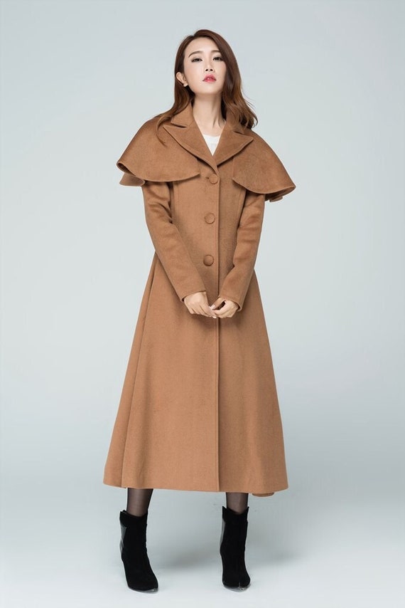 Maxi Wool Coat With Capelet For Women 1599# Maxi Wool Coat With Capelet For Women 1599#