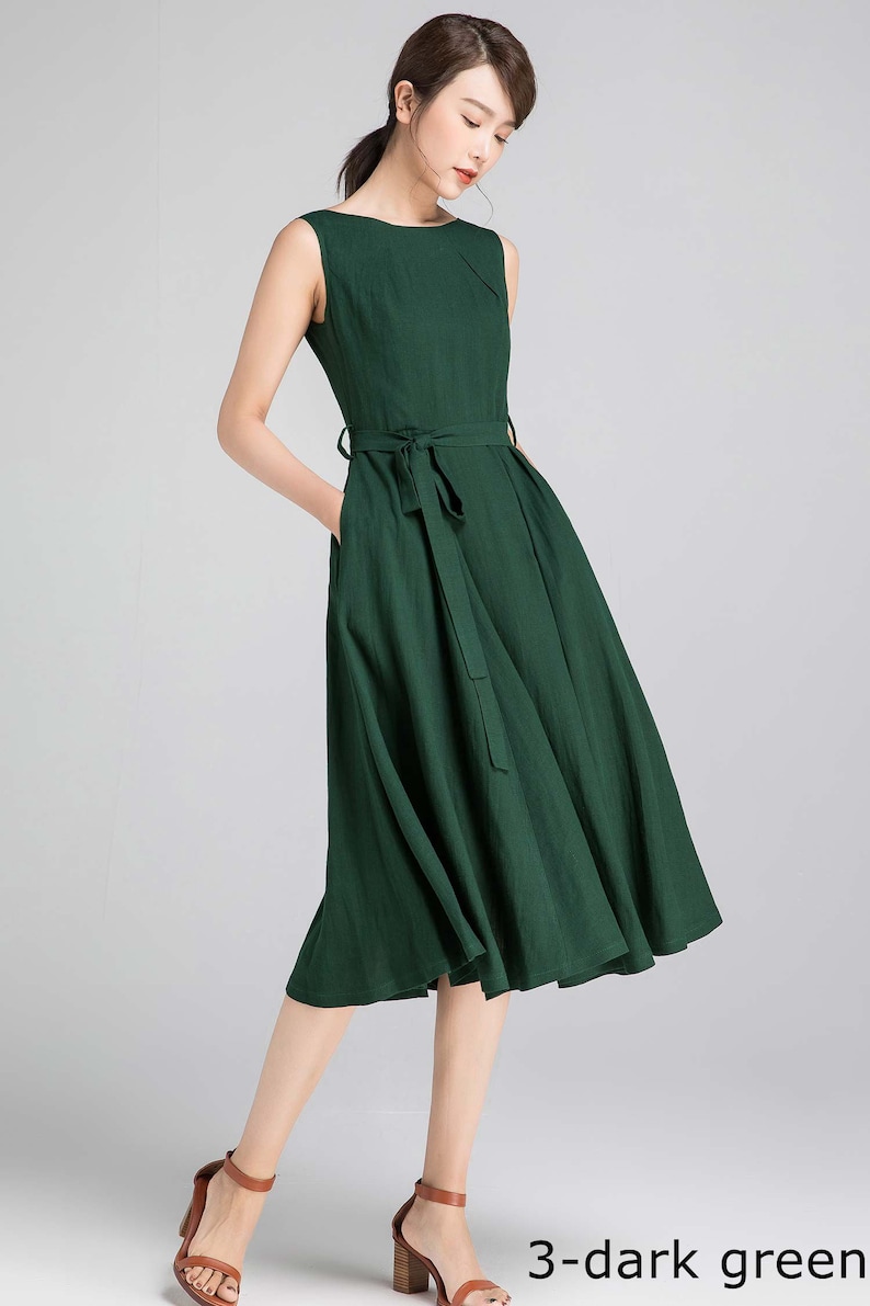 Sleeveless Linen Midi Dress Fit and Flare Dress Swing Dress - Etsy