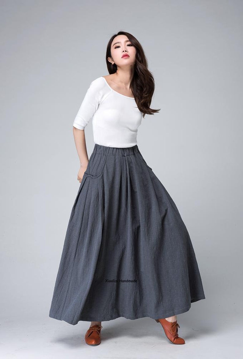 Linen Skirt Long Linen Maxi Skirt With Pockets Plus Size - Etsy