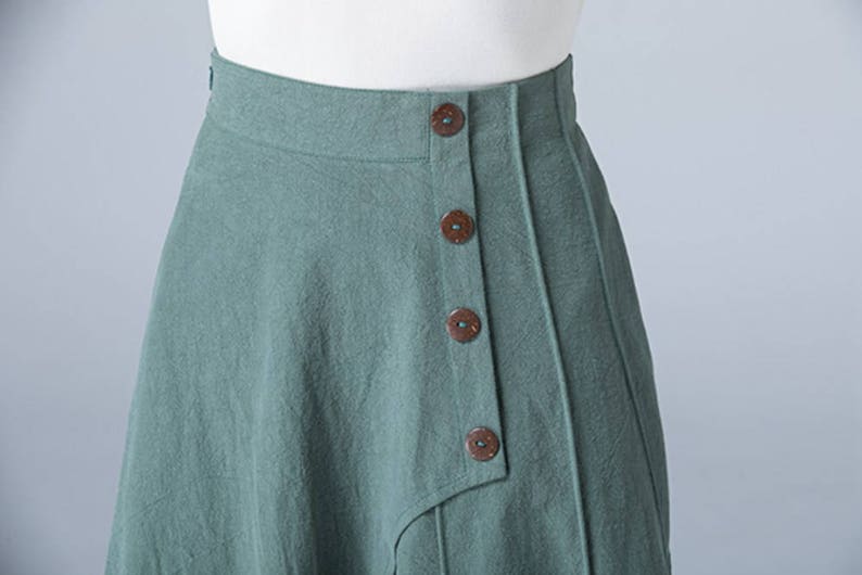 Green Skirt Linen Skirt Full Skirt Casual Skirt Button Etsy