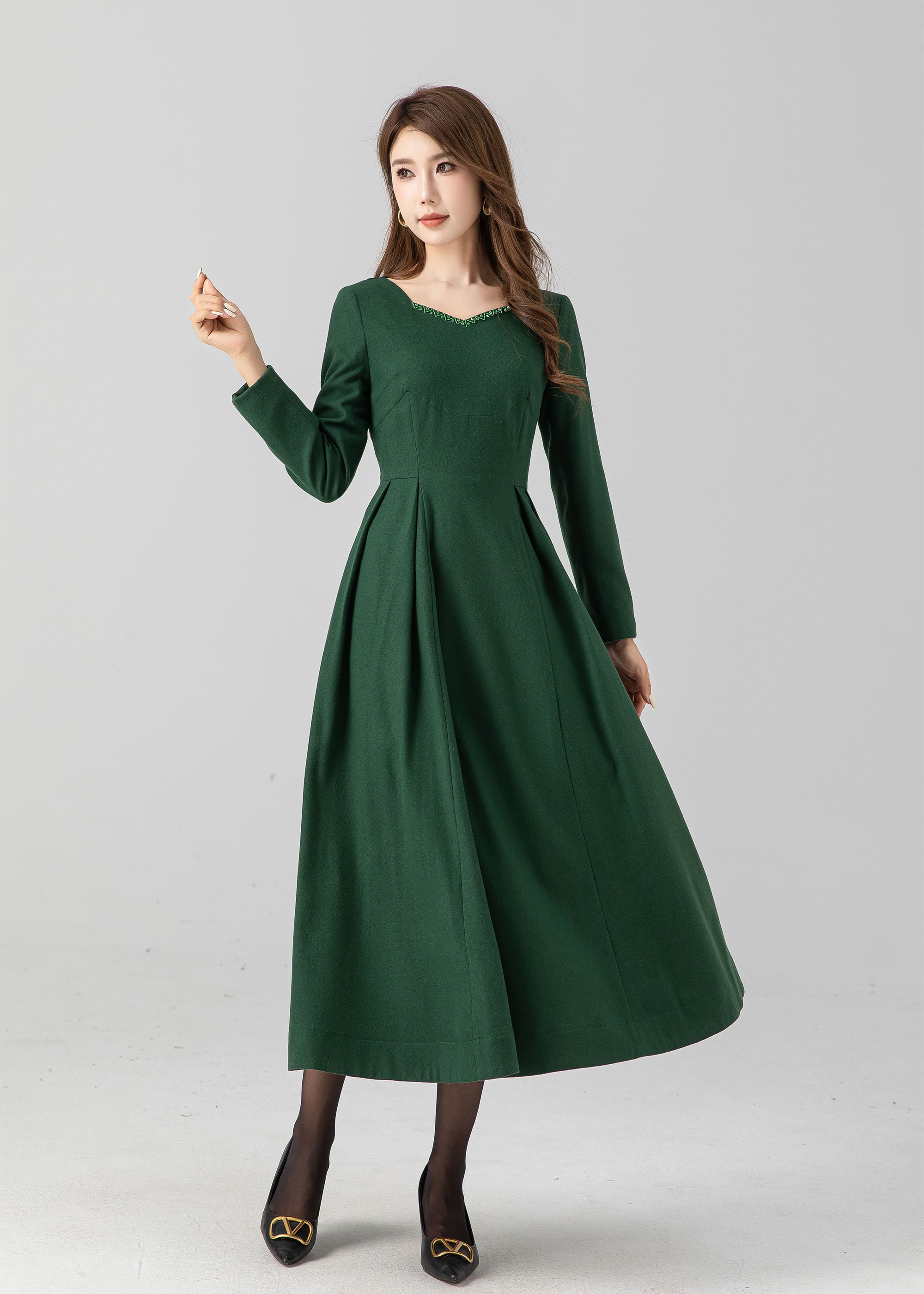 Tartan Wool Maxi Dress, Plaid Wool Dress, Swing Wool Dress
