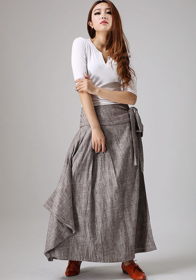 Linen skirt pockets, linen skirt, wrap skirt, linen wrap skirt, maxi skirt, womens skirts, maxi wrap skirt, linen skirt women 0872 image 6