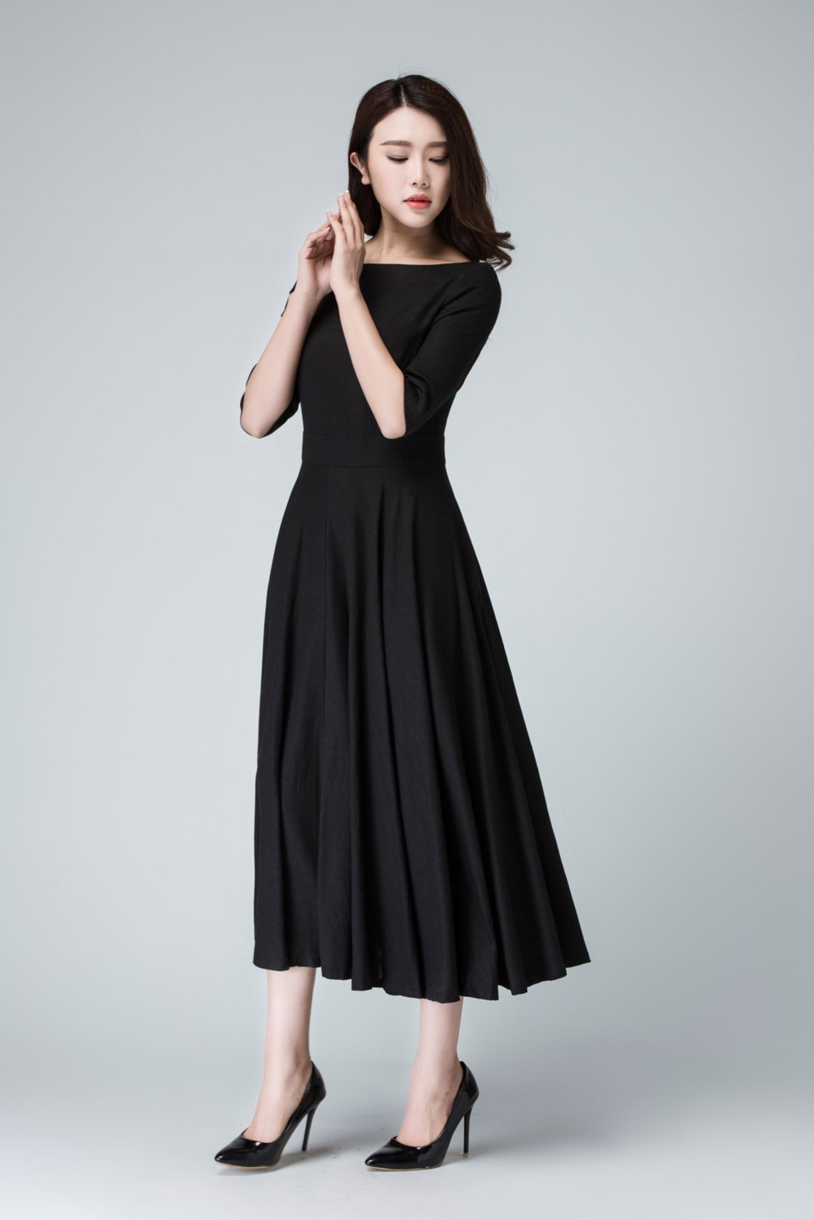 Black linen dress womens dresses black dress women long | Etsy