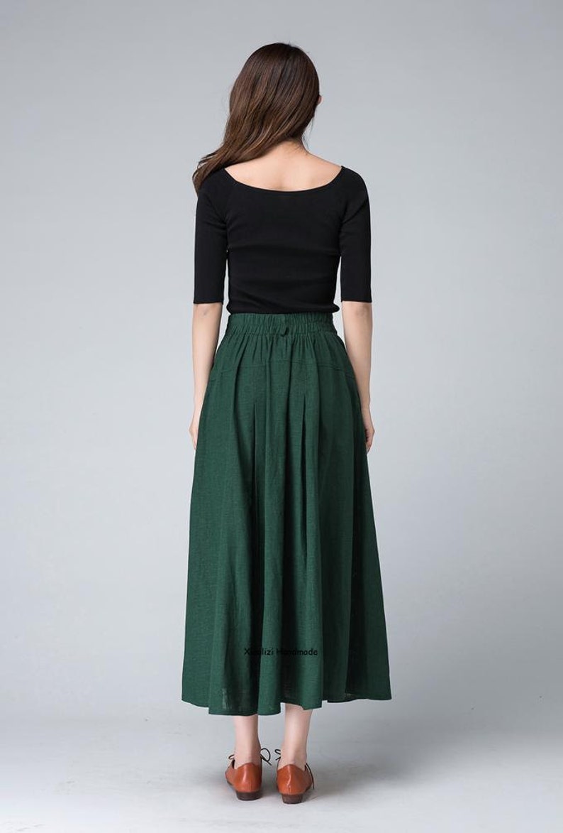 1950s High Waist Midi Skirt in Green Linen Skirt Pleated - Etsy