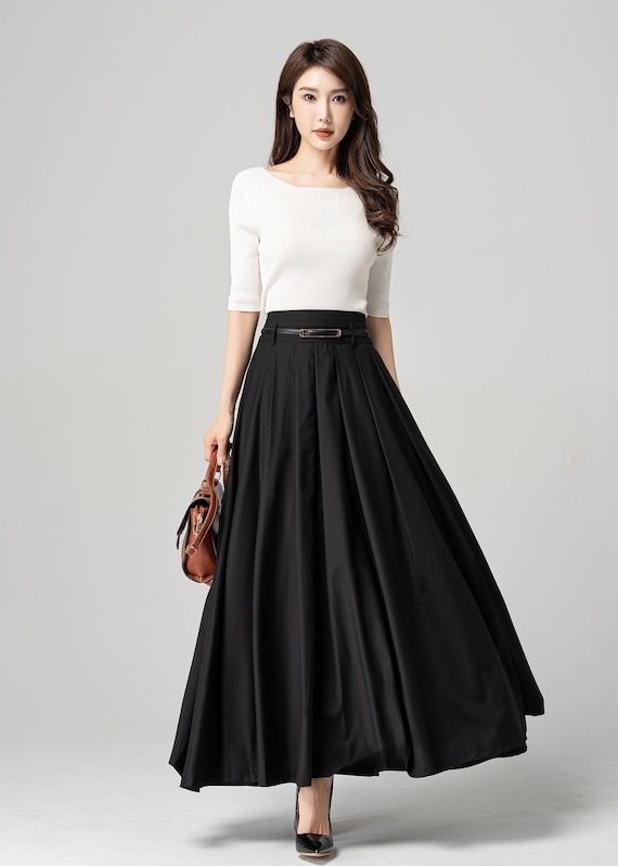 スカート Black Pleated Maxi Skirt M9317C-1009_1024x.jpg?v=1689970178