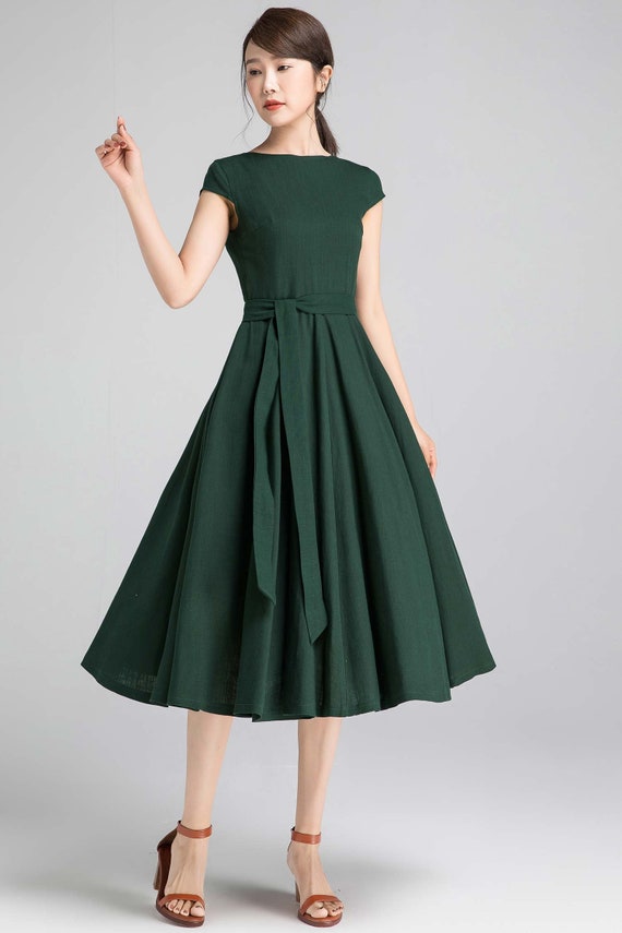 niveau Dreigend Observeer Vintage jurk Fabulous Fit en flare jurk Linnen Midi jurk - Etsy Nederland