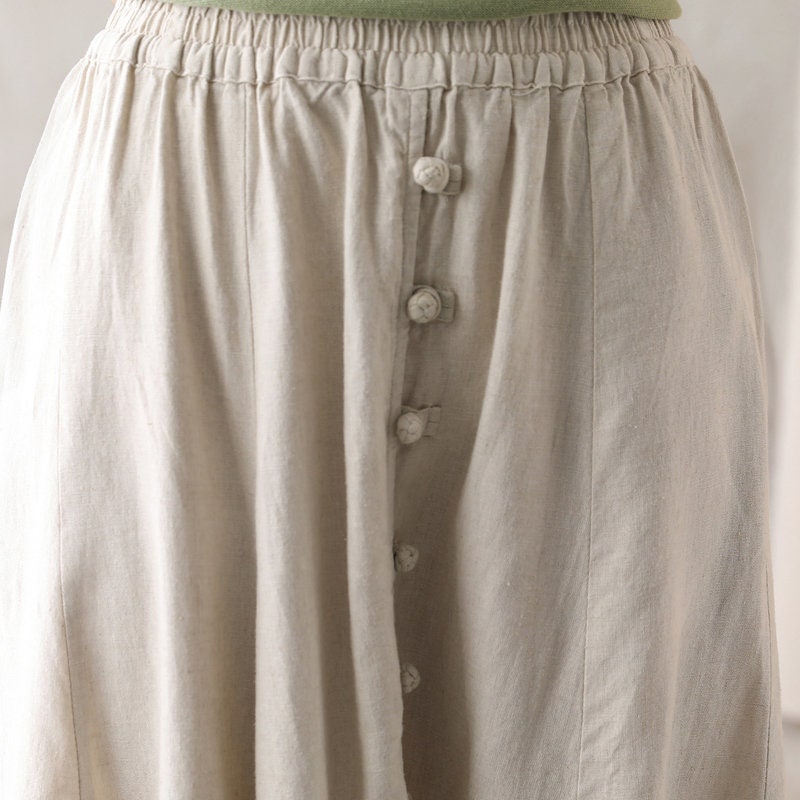 Beige Linen Skirt Button front skirt A-line skirt Elastic | Etsy