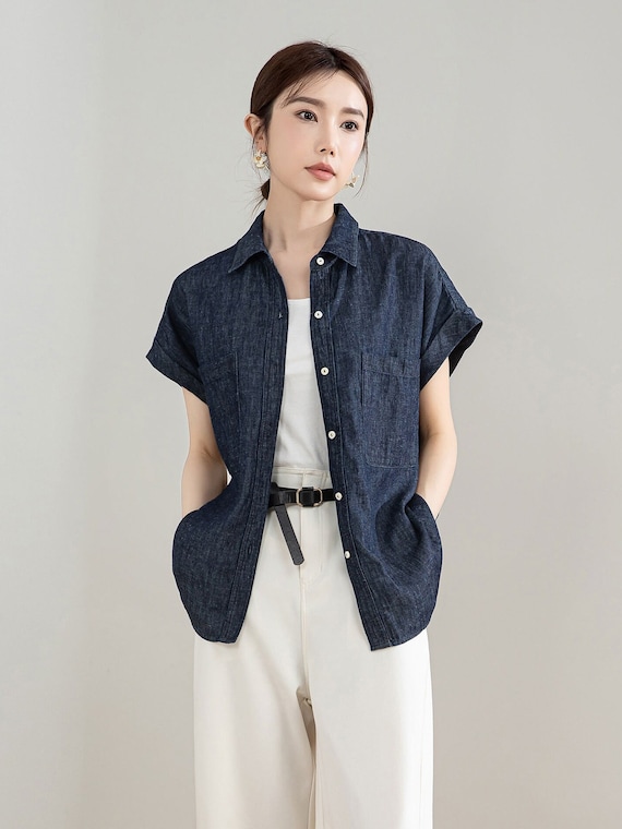 Linen Shirt, Womens Button Down Linen Shirt, Summer Button Up Shirt, Retro Comfy Cotton Shirt, Loose Shirt, Causal Handmade Tops 4210#