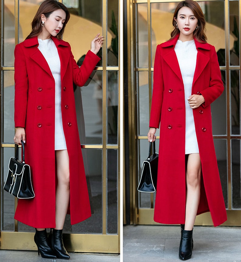 Black Wool coat, Double breasted wool coat, Long wool coat for winter, Long sleeves wool coat, Autumn winter coat, custom made coat 2461 4-red