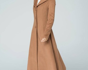Wool Coat, Long Wool Coat, Removable Capelet Coat, Vintage