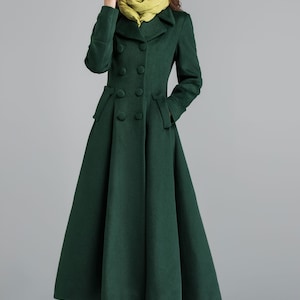 Vintage inspired Long wool coat, Winter coat women, Wool coat women, fit and flare coat, Double breasted Wedding wool coat, Xiaolizi 2412 Green-2398-1002#