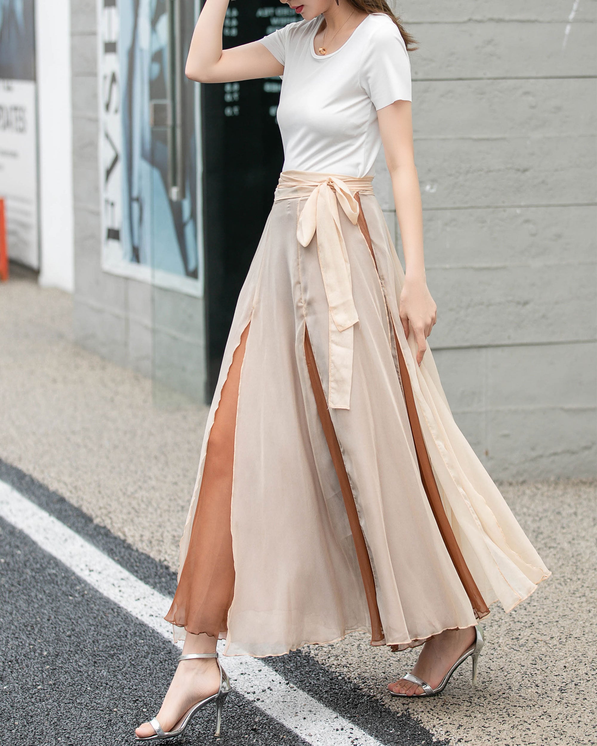 【COLOR iN ID】Cut-off layered skirt Chiffon Skirt, Boho Chiffon Wrap Skirt, Summer Swing Chiffon