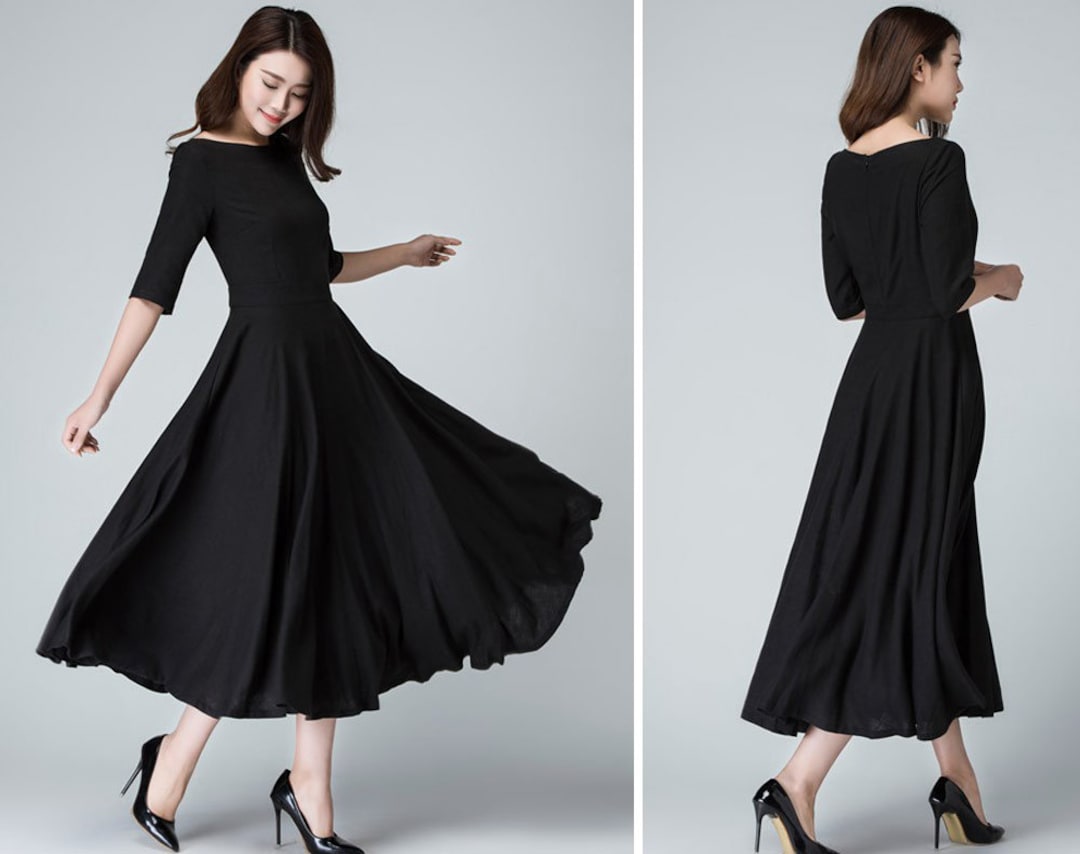 Long sleeve fit and flare hotsell black dress