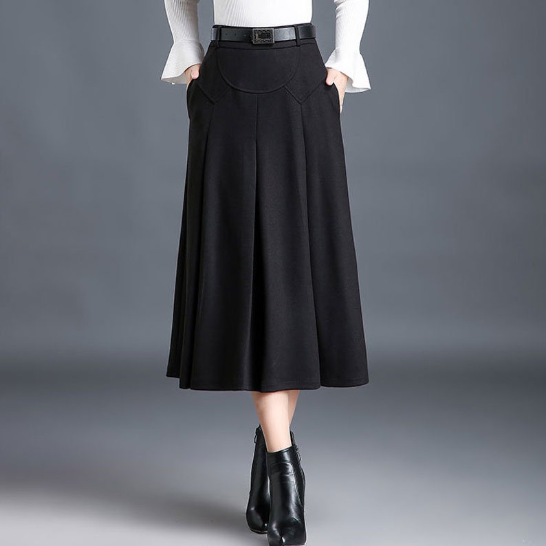 Midi wool skirt, Red midi skirt, office skirt, High waist skirt, Long wool skirt, A Line skirt, romantic skirt, ladies skirts, Xiaolizi 1834 4-black