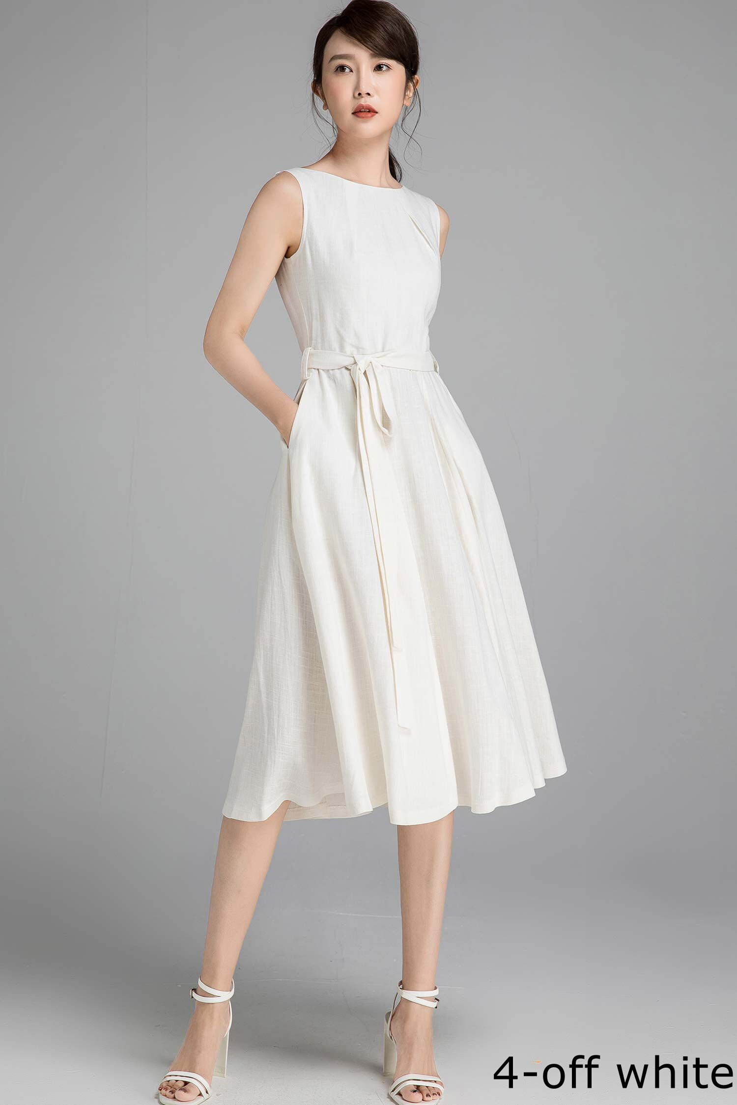 Sleeveless Linen Midi Dress, Fit and Flare Dress, Swing Dress, Long Linen Dress, A Line Dress with Pockets, Women Dresses, Modest Dress 1401 Sleeveless Linen Midi Dress, Fit and Flare Dress, Swing Dress, Long Linen Dress, A Line Dress with Pockets, Women Dresses, Modest Dress 1401
