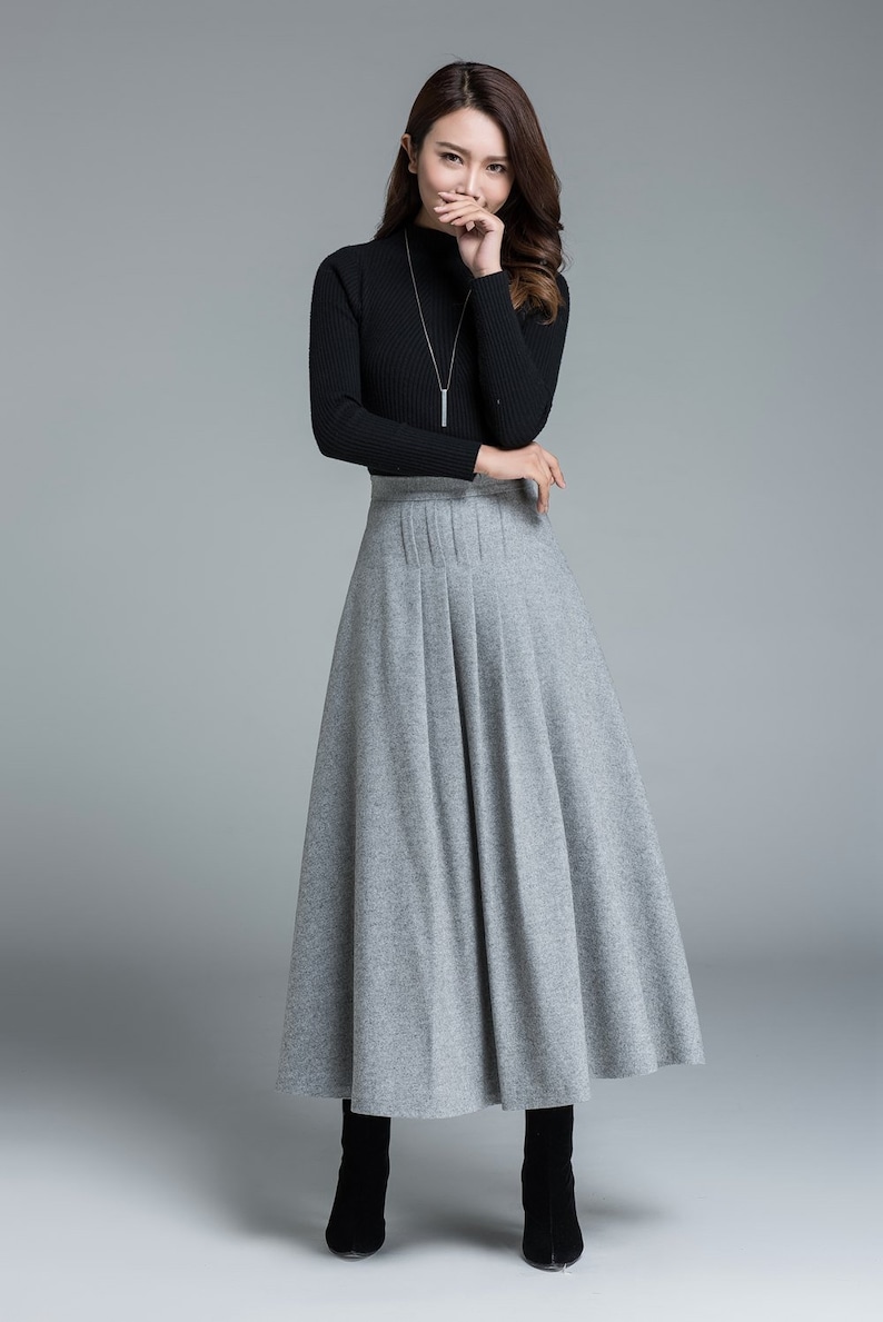 Light Grey Skirt Wool Skirt Winter Skirt Pleated Skirt - Etsy