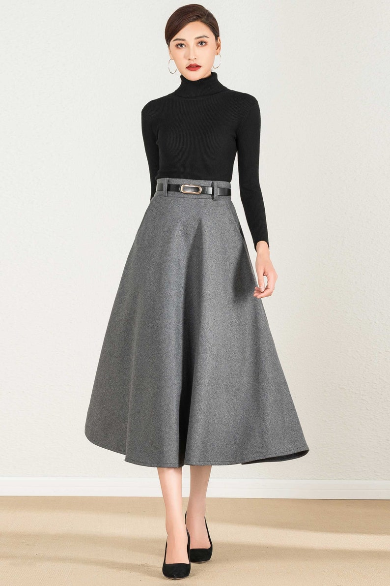 Wool skirt, Gray wool skirt, winter skirt women, Long skirt, A Line skirt, high waisted skirt, Wool skirt women, Xiaolizi 2428 image 5