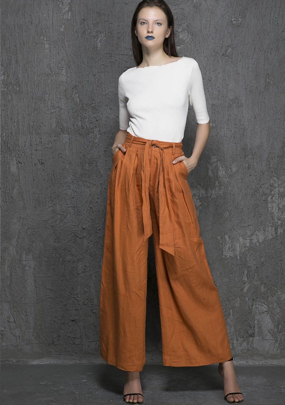 Items similar to wide leg pants women, Brown Wide Leg pants - lien maxi ...