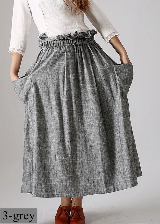 Summer A Line Long Linen Maxi Skirt Casual Elastic waist Plus | Etsy