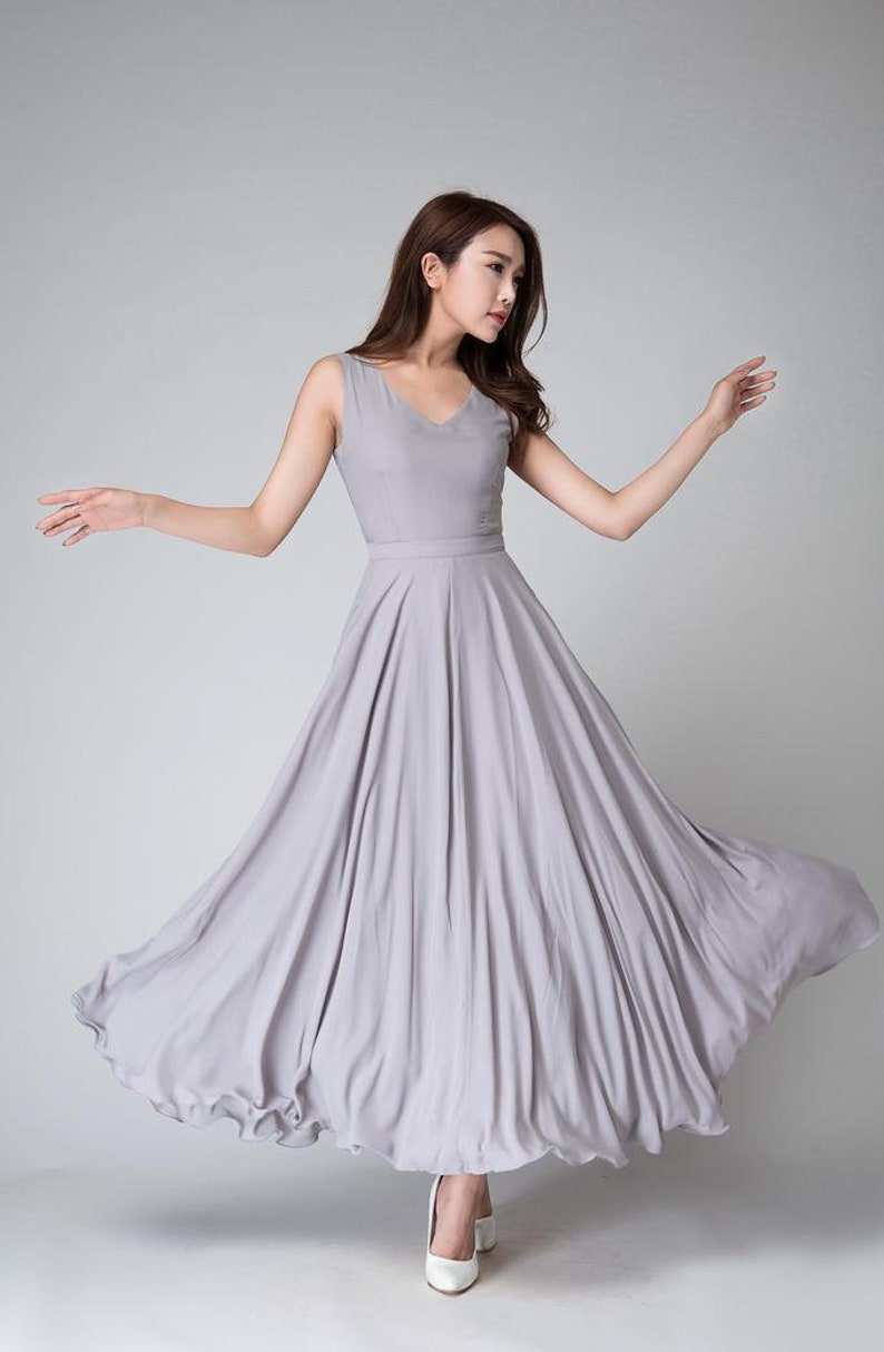 Chiffon dress, Gray dress, Summer dress for women, Sleeveless dress, Maxi dress, fit and flare dress, Bridesmaid dress, Prom dress 1525 image 7