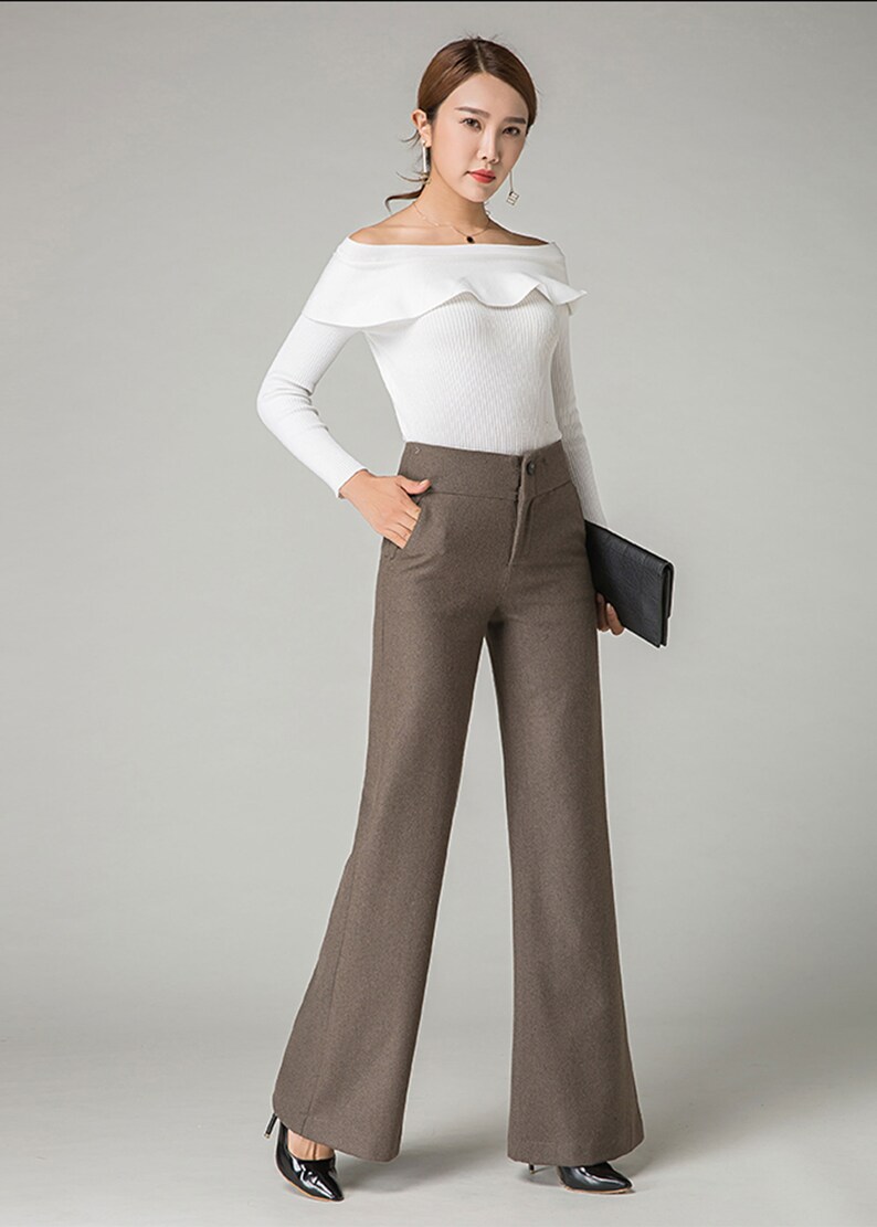 Black Long Wool Pants High Waisted Wool Pants Autumn Winter Etsy