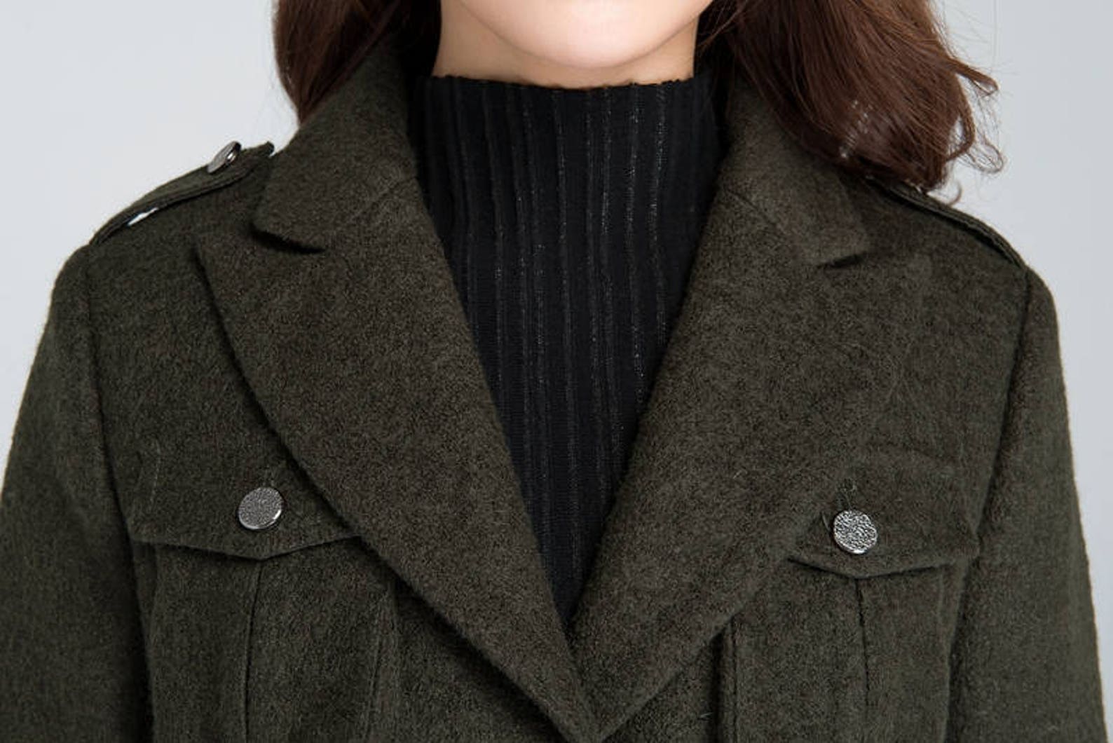 Womens blazer wool jacket army green jacket winter coat | Etsy