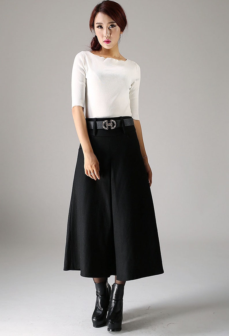 A line Midi skirt, wool skirt, Black skirt, winter skirt, pockets skirts, pleated skirt, woman skirt, warm skirt, custom skirt 1084 image 3