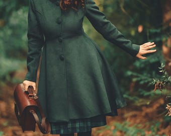 Women's Winter Single Breasted Wool Blend Coat, Red Swing Hooded