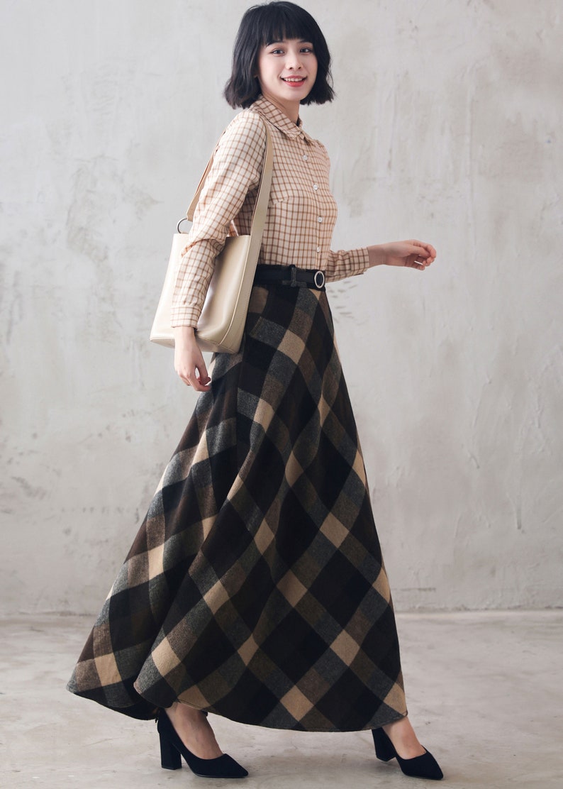 Tartan Long Wool Skirt Women, Wool Maxi Skirt, Plaid Wool Skirt, High Waist Flared Skirt, 1940s A Line Skirt, Warm Autumn Winter Skirt 3108 image 3