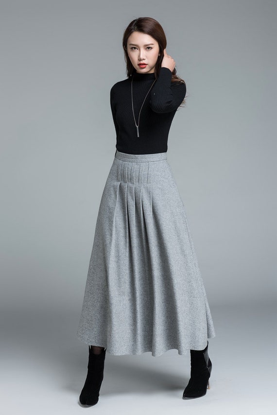 Light Grey Skirt Wool Skirt Winter Skirt Pleated Skirt - Etsy