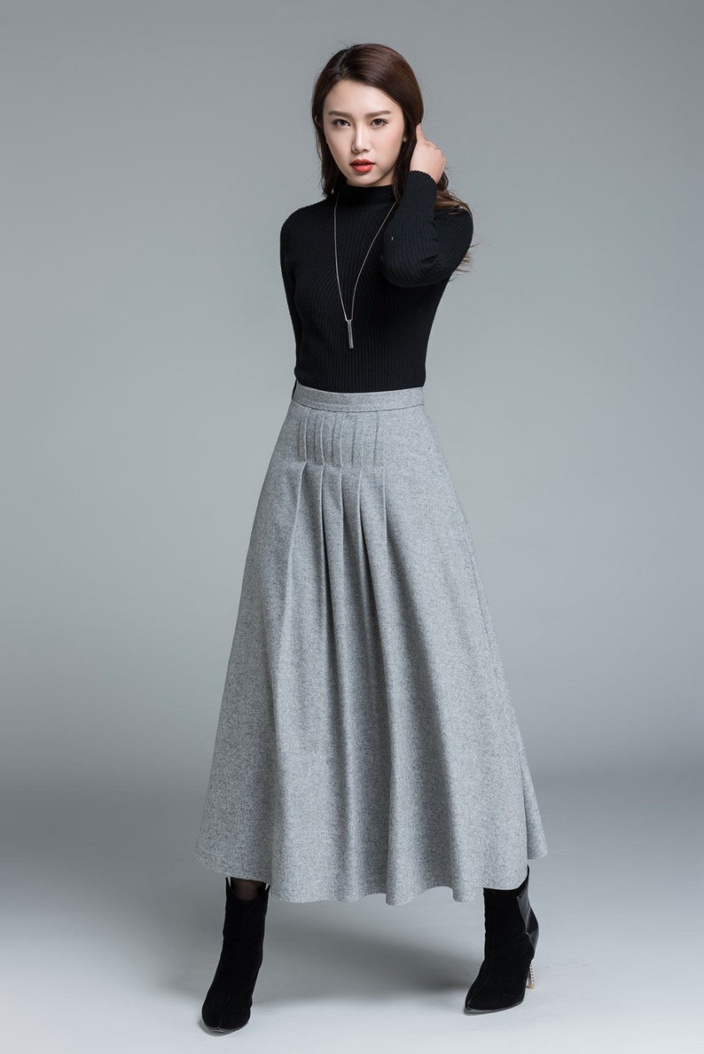 light grey skirt, wool skirt, winter skirt, pleated skirt, maxi skirt, winter wool skirt, long skirt, skirt for women, handmade skirt 1643 image 2