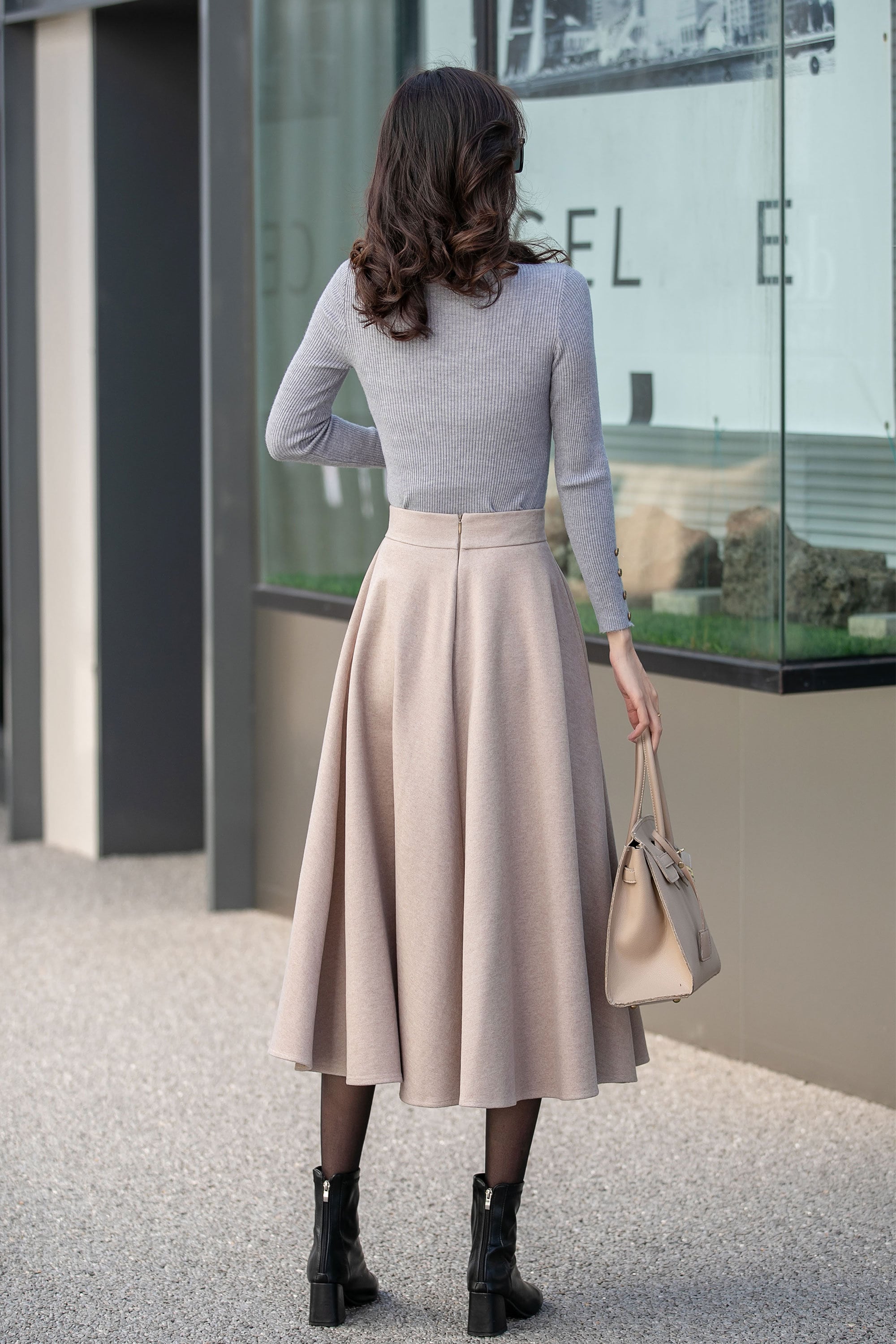 【OVERDUEFLAIR】wool plated skirt_beige WOOL PLEATED SKIRT_BEIGE - overdue flair