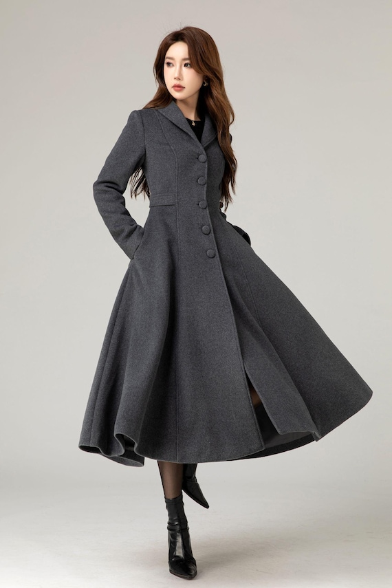 Gray winter long wool coat with pockets 5479 Gray winter long wool coat with pockets 5479