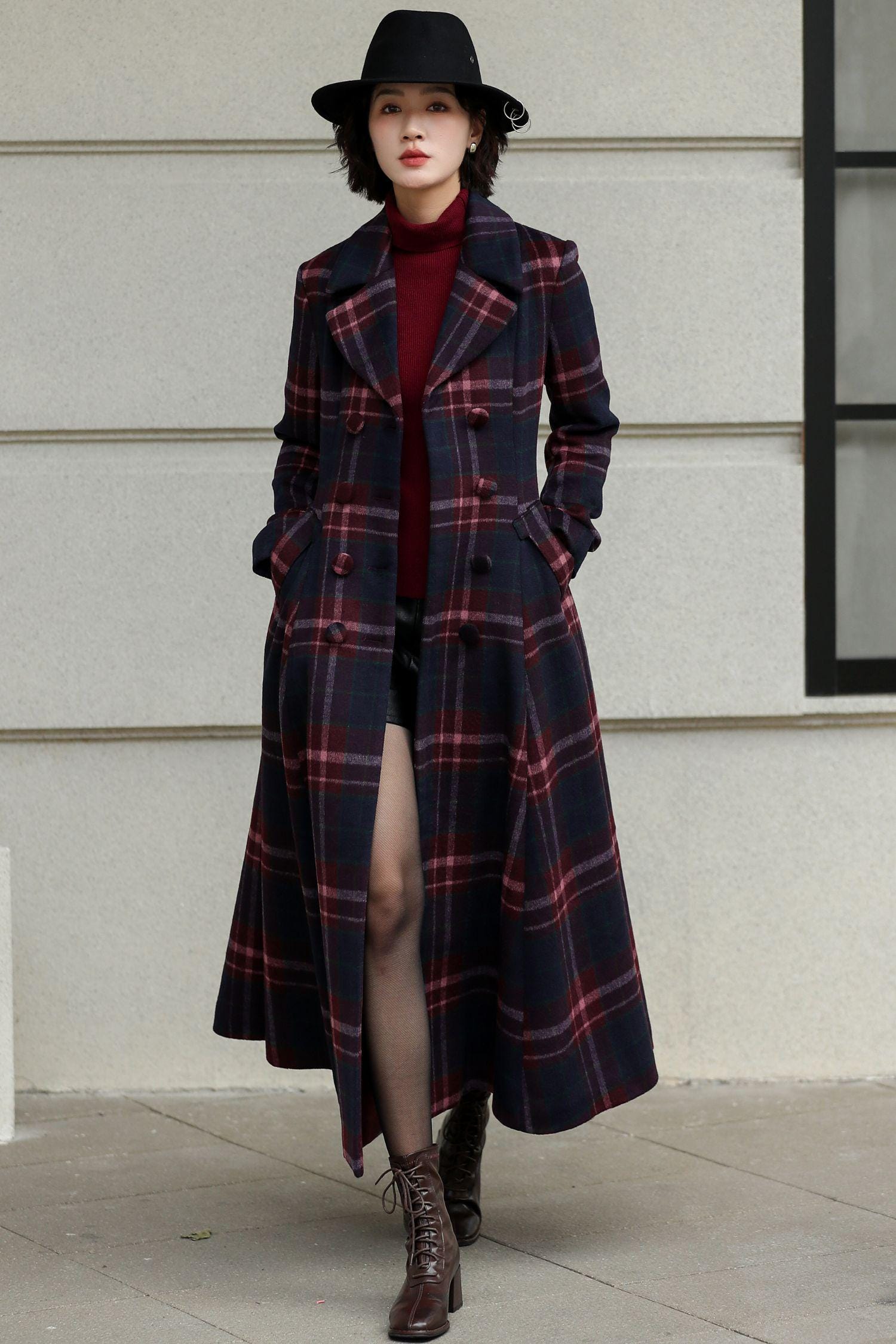 Plaid Wool Midi Coat: Vintage Inspired Fit and Flare Winter Coat