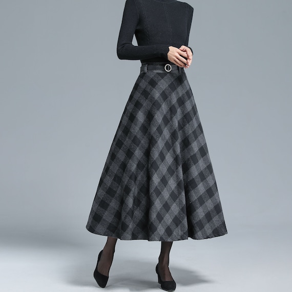 50s Wool Midi Plaid Skirt Women 3137 50s Wool Midi Plaid Skirt Women 3137