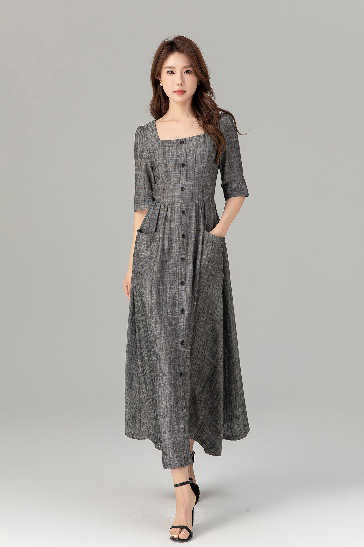 Linen Dress, Linen Maxi Dress, Button Linen Dress, A Line Dress