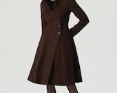 Brown Short Wool Wrap Coat, Women Asymmetrical Ruffle Wool