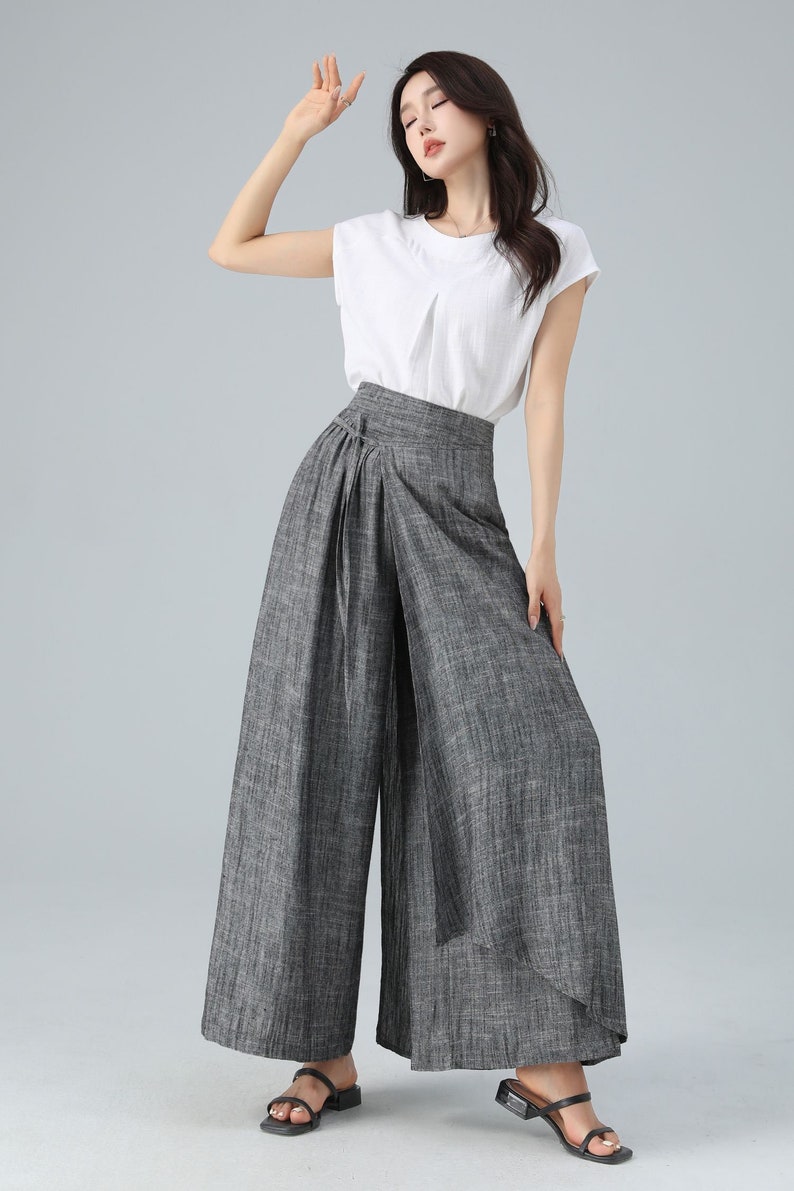 Linen pants, Skirt pants, Gray Linen pants, Wide leg pants, Capri pants, Wrap Linen pants, palazzo pants, casual pant, summer pants 4938 image 9