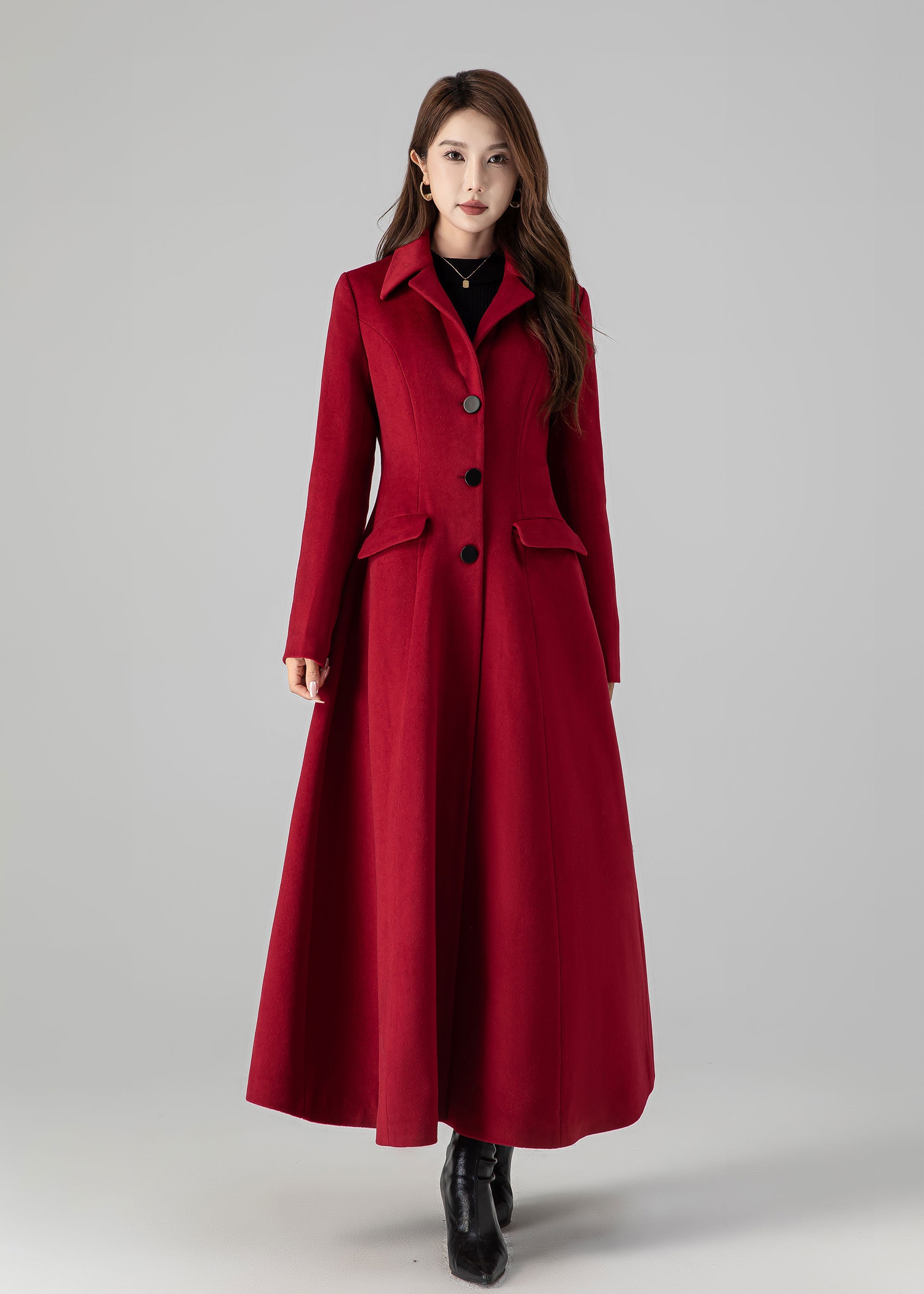 Red Long Winter Coat, Trench Coat, Maxi Wool Coat, Swing Red Long Winter Coat, Trench Coat, Maxi Wool Coat, Swing