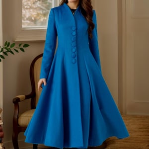 Wool coat, Midi wool coat, Swing wool coat, Blue wool coat, Long wool coat, Womens wool coat, Winter warm coat, Custom coat, Xiaolizi 4602
