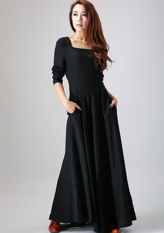 long sleeve linen maxi dress