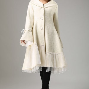 Swing White wool coat, winter wedding coat, wool coat for women, party coat, coat with lace, warm coat, dress wool coat, fashion coat 0725 image 7