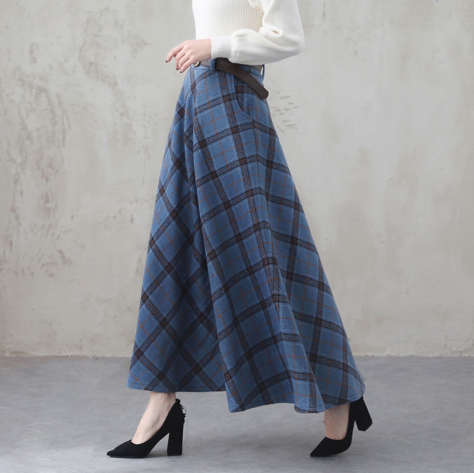 Jupe Céline En Laine à Carreaux Bleu Foncé - Taille 36 - Occasion Très Bon état
