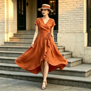 vintage wrap dress Vintage 1940s Brown Rayon Wrap Dress