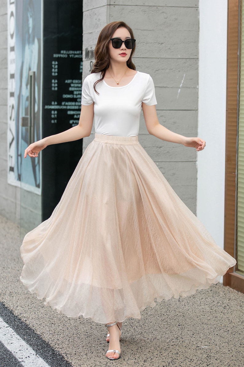 Elastic Waist Boho Chiffon Maxi Skirt, Womens Beach Chiffon Skirt, Summer Big Swing Pleated Circle Skirt, Long Dance Chiffon Skirt 4280 image 5