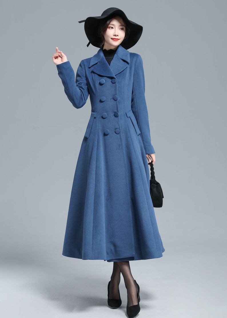 Vintage Inspired Long Wool Princess Coat Women, Fit and Flare Coat, Autumn Winter Outwear, Trench Coat, Double Breasted Coat, Xiaolizi 3127 image 4