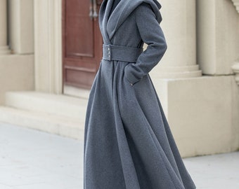 ロングウールコート、レディースグレースイングウールコート、暖かい