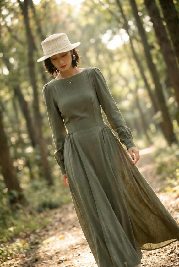 sachin and babi light blue dress Linen Autumn Maxi Dress