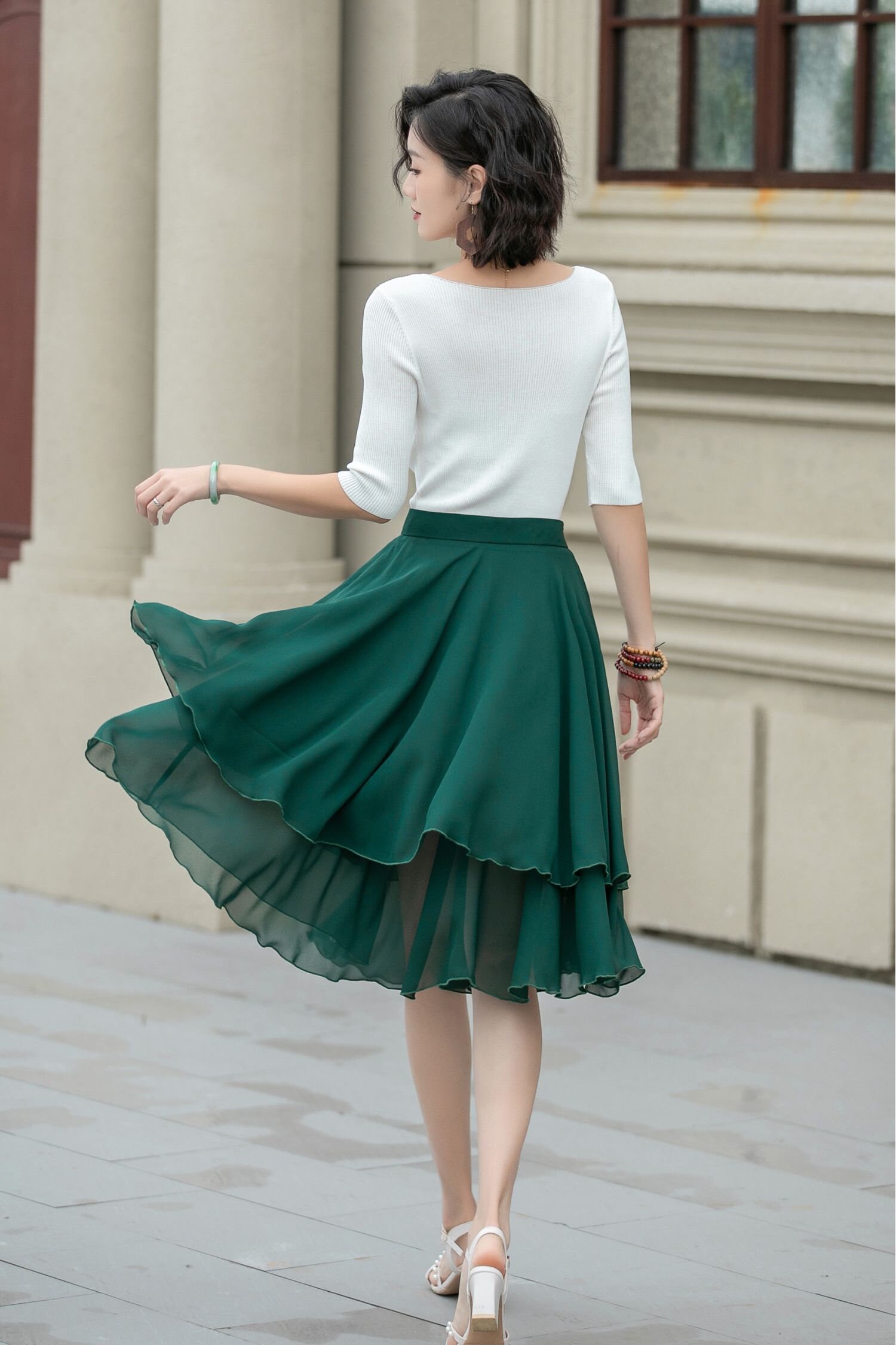 Chiffon Circle Skirt, High Waisted Chiffon Skirt, Green Chiffon Circle Skirt, High Waisted Chiffon Skirt, Green